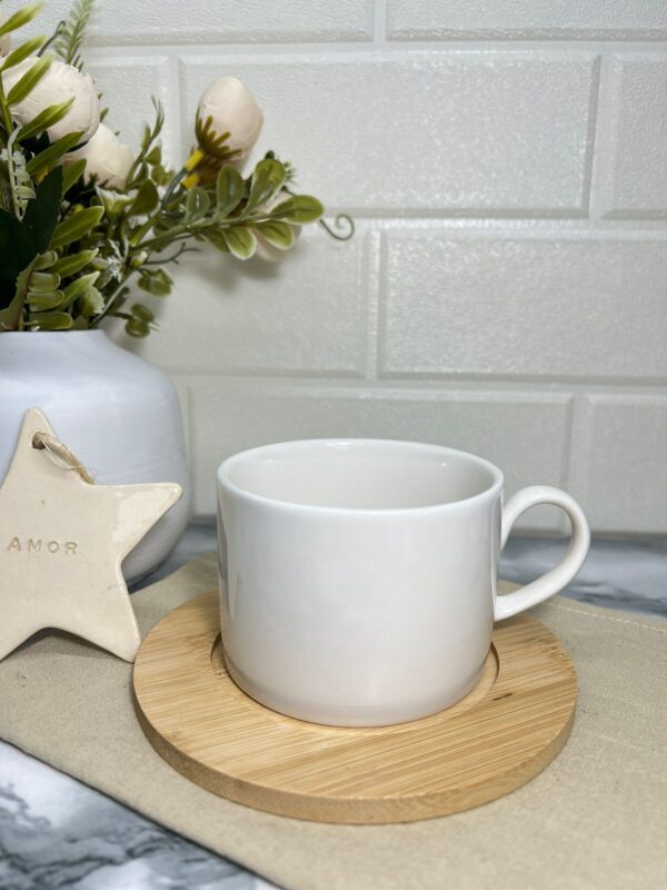 TAZA PORCELANA  CON PLATO BAMBU